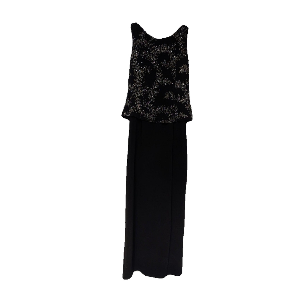 Jessica Howard Black and Silver Crepe Holiday Dress Size 10